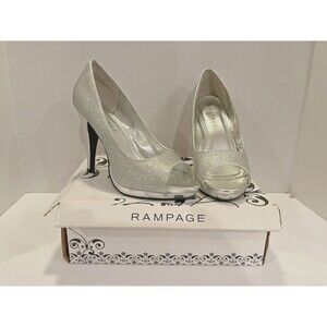 Rampage Women's Gracee High Heel Pump Dress Shoes Silver Glitter Size 8.5